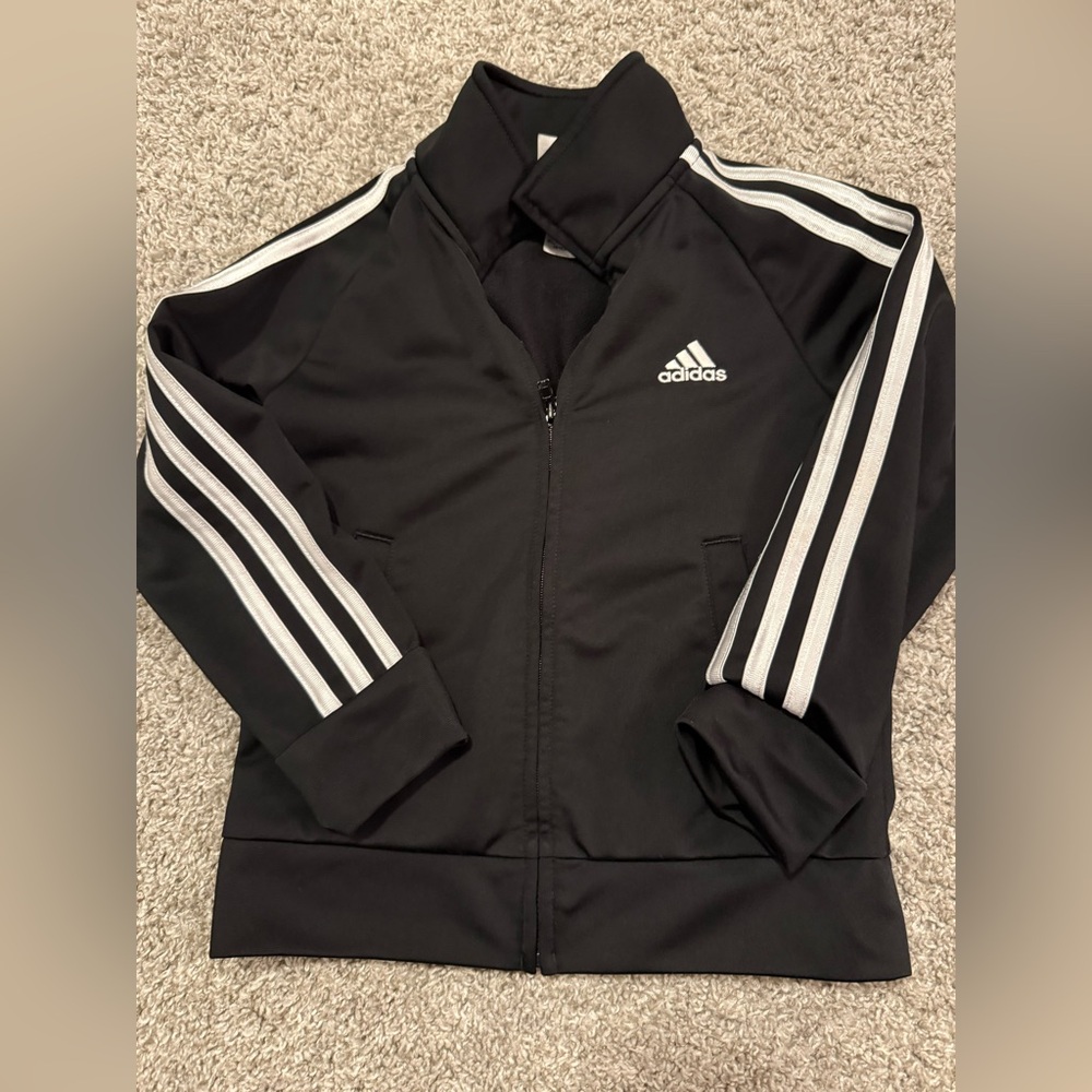 Adidas Kids Black Track Jacket with Silver Stripes